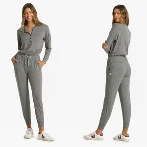Vuori Lux Henley Long Sleeve Lounge Jogger Jumpsuit Heather Grey Size XL